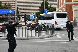 Police helped to escort the bus into the hospital